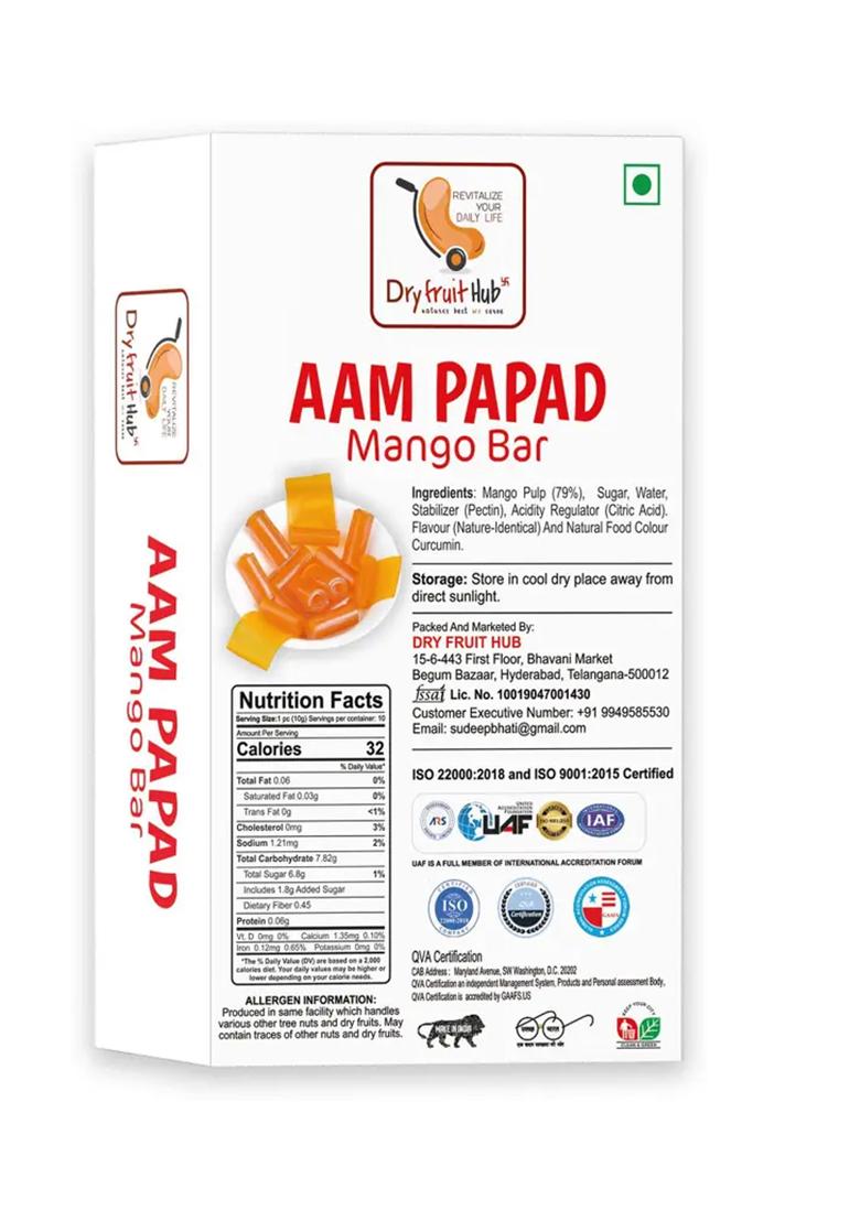 Dry Fruit Hub Aam Papad Slice Bar 400Gms Mango Papad, Khatta Mitha Candy (400 G) - Indya