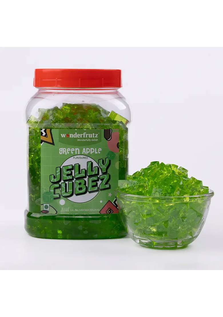 Wonderfrutz Fruit Flavoured Jelly Cubes For Kids Topping Ice Creams, Cakes Green Apple Cotton Candy (1 Kg) - Indya