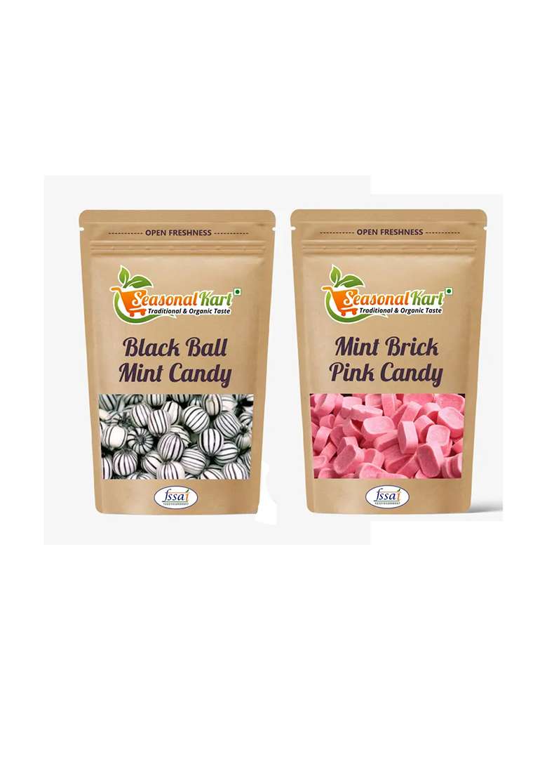 Seasonal Kart Combo Pack Of Zebra Drops Black Ball Candy & Brick Mini Pink Mint (2 X 100 G) - Indya