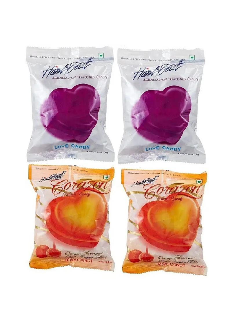 Hart Beat Blackcurrent &Orange Curazone Love Candy Flavoured -150Gm(Pack Of 4)|(Imported) Blackcurrent,Orange (4 X 150 G) - Indya
