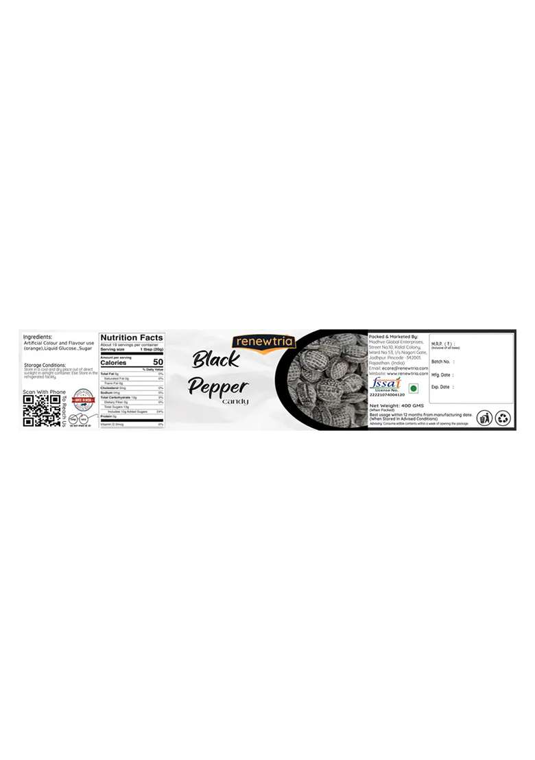 Renewtria Black Pepper Candy /Black Toffee |Black | (400 G) - Indya