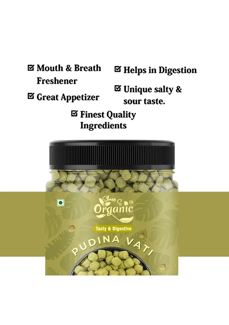 Shree S Organic Pudina Vati Goli 200G Mint Digestive Candy | Ayurvedic Mukhwas (200 G) - Indya