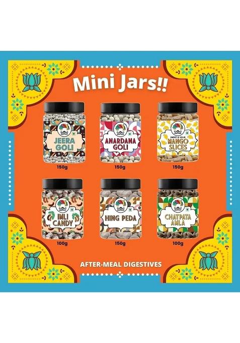 Mr. Merchant Pachak Churan Goli (After Meal Digestives) Trail Pack (Pack Of 6) Anardana 150G, Jeera Mango Slice Imli Candy 100G, Hing Peda Chatpata Amla 100G Salty (800 G)