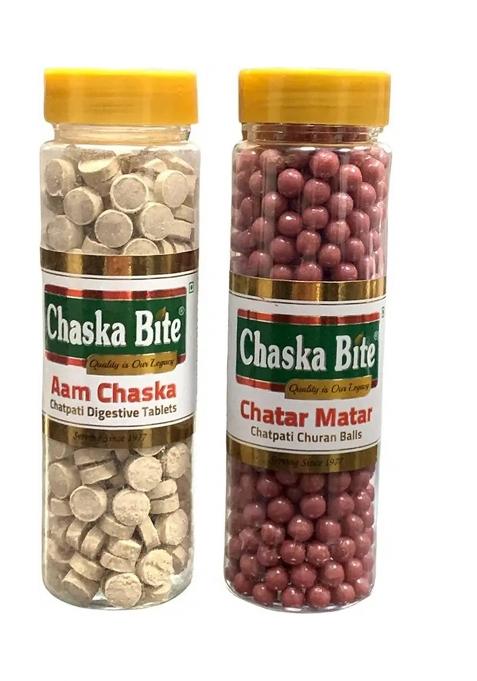 Chaska Bite Aam & Chatar Matar Chatpati Digestive Candy (130G X 2 ) Combo Pack Chatpata Candy, Aamchur Powder Flavor (2 130)