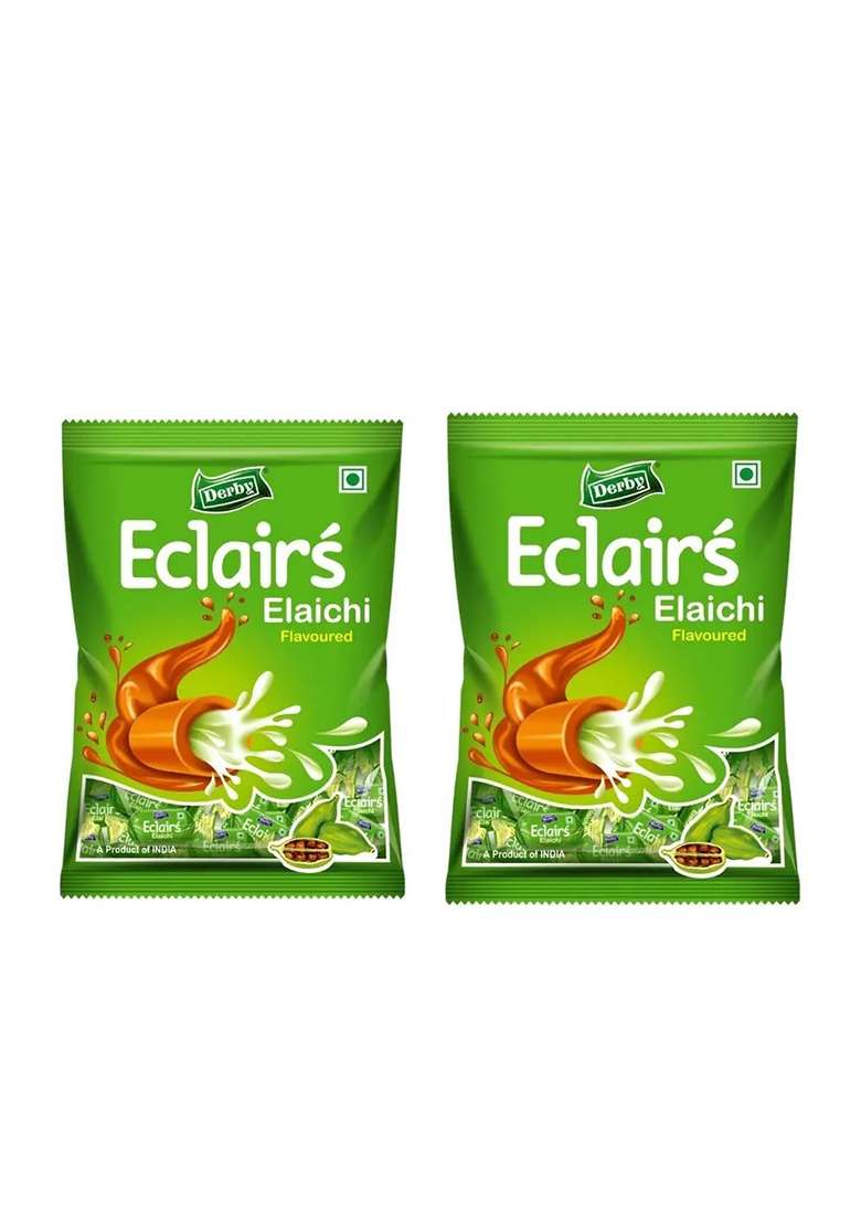 Derby Elaichi Eclairs Pack Of 2| 350 Gram 100 Pcs In Each Pack| Toffee (2 X 50 Pieces) - Indya