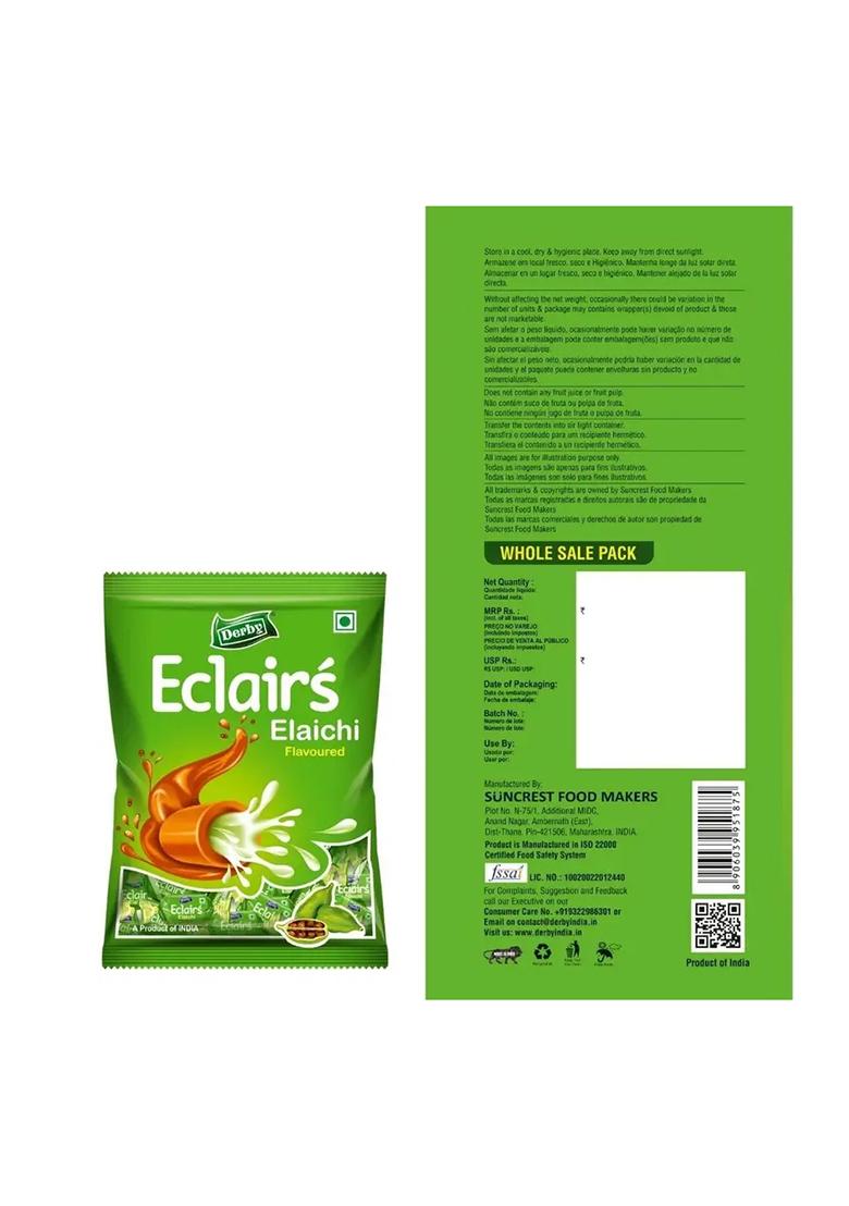 Derby Elaichi Eclairs Pack Of 2| 350 Gram 100 Pcs In Each Pack| Toffee (2 X 50 Pieces) - Indya