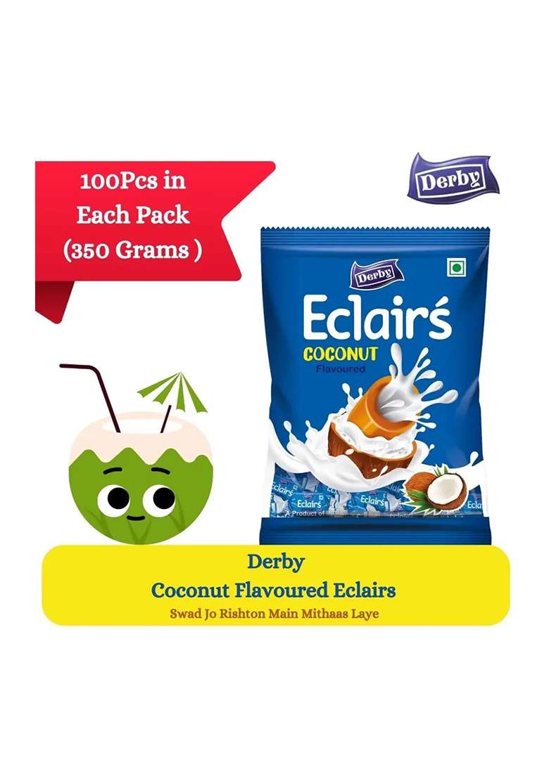 Derby Coconut Eclairs Pack Of 2 | 350 Gram 100 Pcs In Each Toffee (2 X Pieces) - Indya