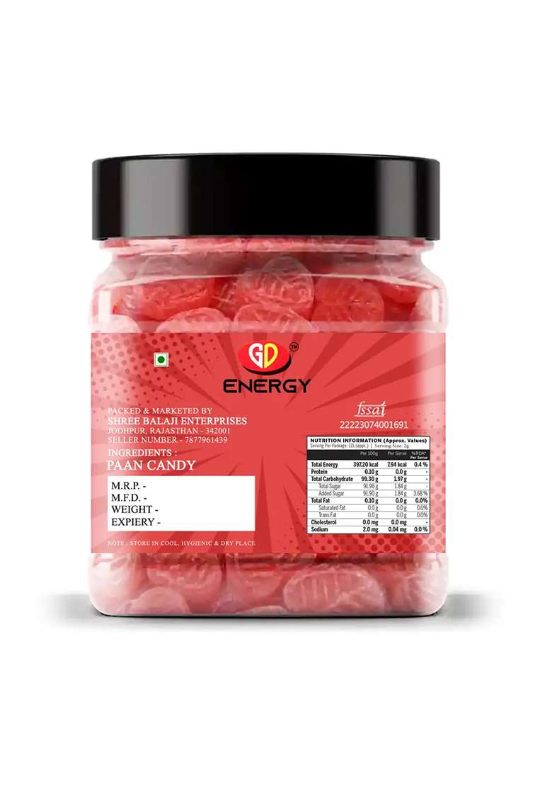 Gd Energy Paan Flavour Candy | Khatti Mithi Goli Toffee Jar Pack (250 G) - Indya