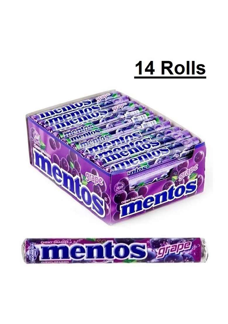 Mentos Grape Chewy Dagrees Candy Roll, Fruit, Non Melting, Holiday, Party, Concessions, Office, 14 Pieces (14 X 29 G) - Indya