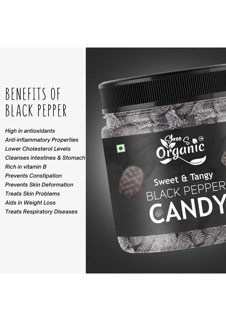 Shree S Organic Black Pepper Candy 250G Natural Digestive Mouth Freshener | Immunity Booster Spicy & Sweet (250 G) - Indya