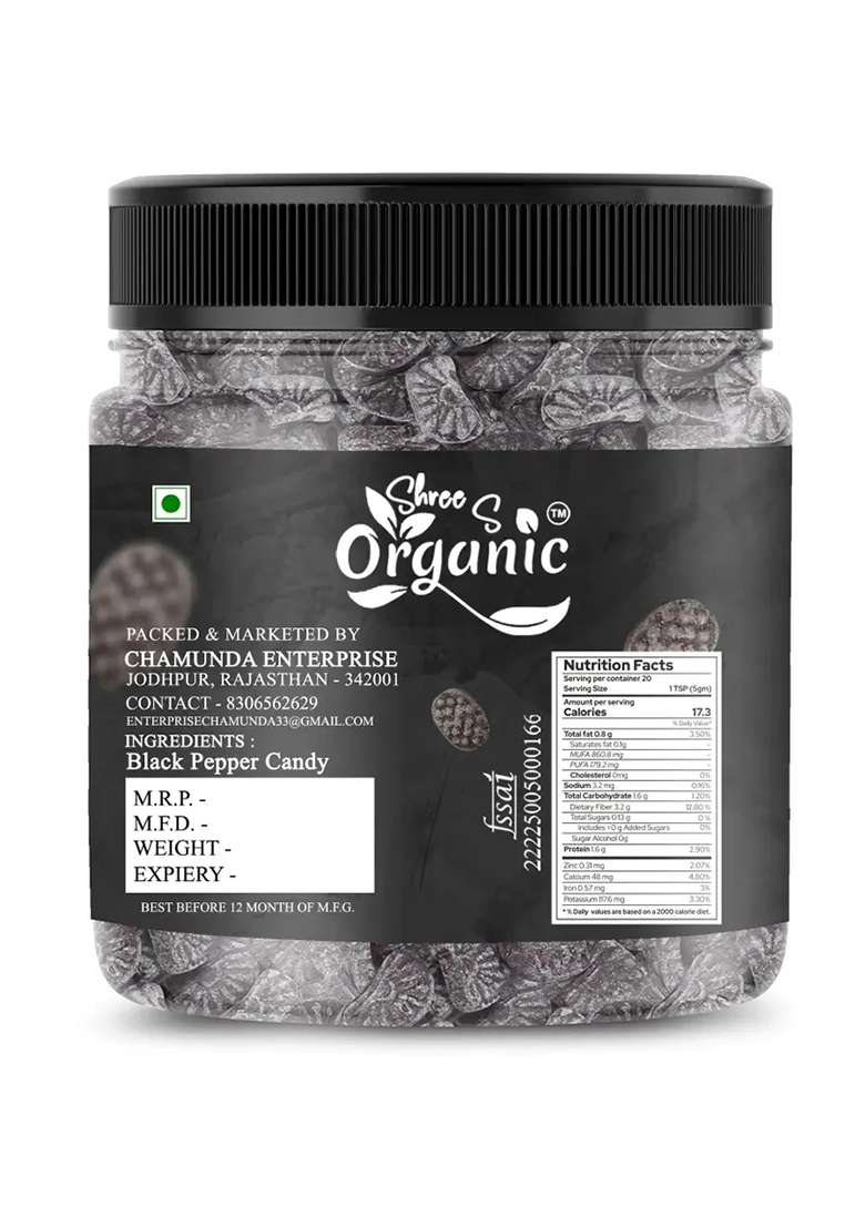 Shree S Organic Black Pepper Candy 250G Natural Digestive Mouth Freshener | Immunity Booster Spicy & Sweet (250 G) - Indya