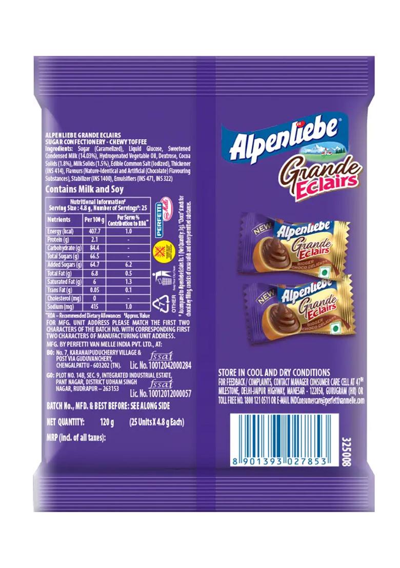 Alpenliebe Grande Eclairs Caramel Choco, Chewy Toffee Chocolate Candy (120 G) - Indya