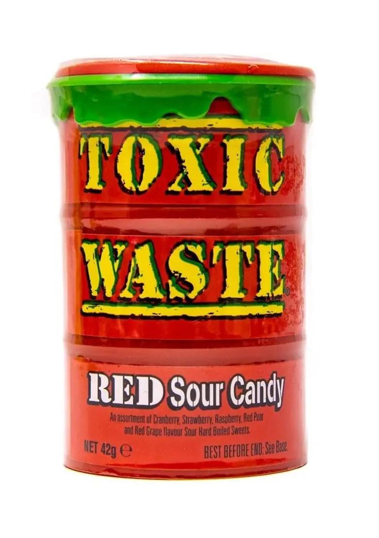 Toxic Waste Red Sour Candy Assortment Hard Boiled Sweets Cranberry, Strawberry, Raspberry, Pear, & Grape (42 G) - Indya
