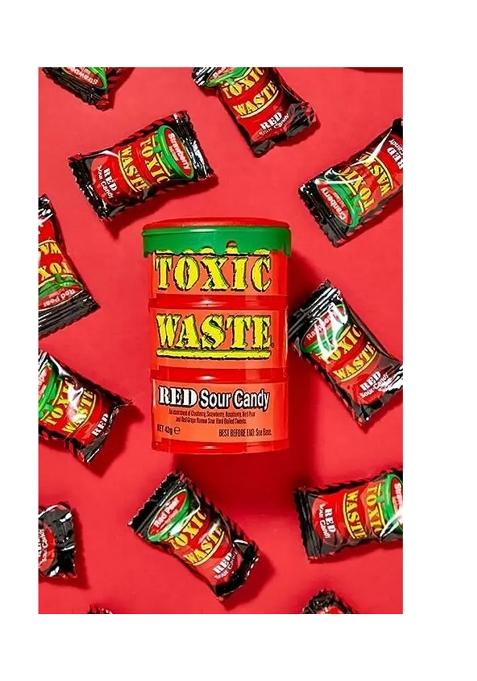 Toxic Waste Red Sour Candy Assortment Hard Boiled Sweets Cranberry, Strawberry, Raspberry, Pear, & Grape (42 G)