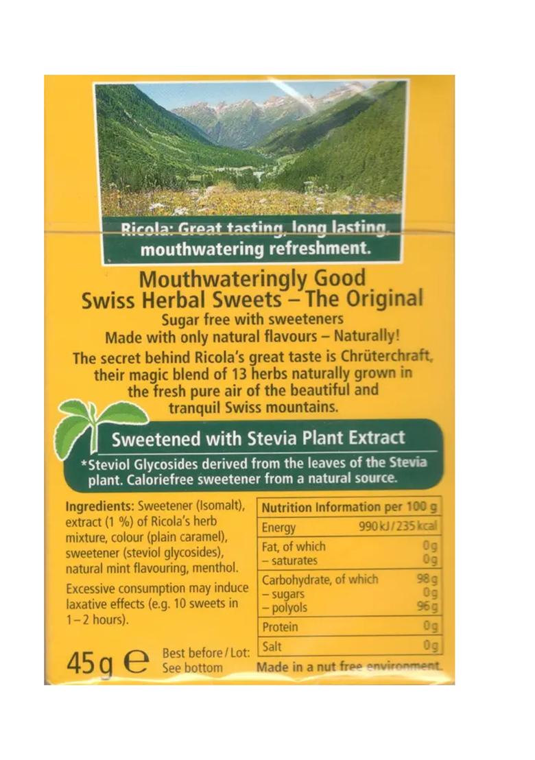 Ricola Sugar Free The Original Swiss Herb Drops (Imported) Pack Of 2),90G Unflavored Candy (2 X 45 G) - Indya