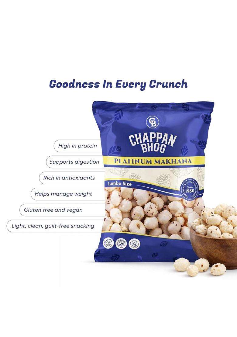 Chappan Bhog Platinum Makhana 100G 6 Suta Jumbo Foxnuts Phool Makhana Premium Raw Makhana Lotus Seeds High Protein Gluten Free Healthy Snack Ready To - Indya