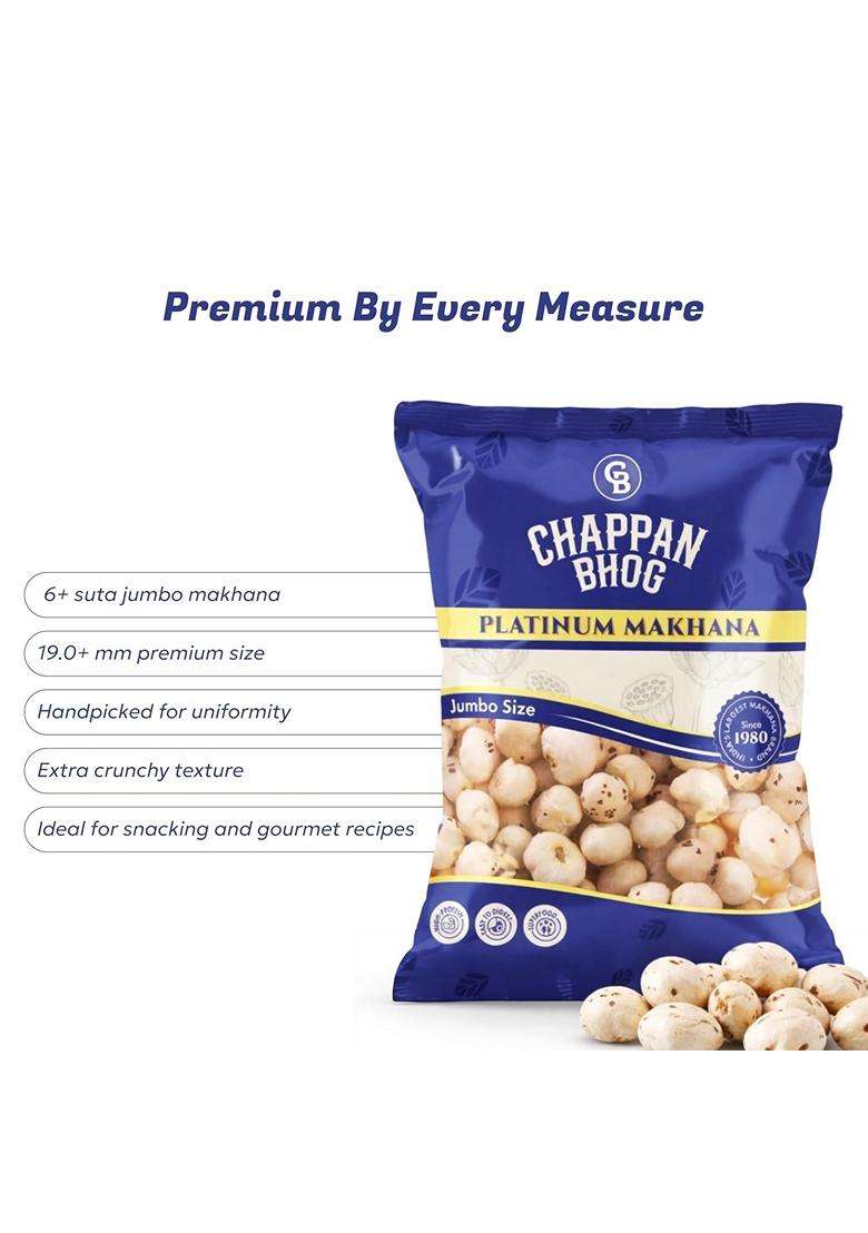 Chappan Bhog Platinum Makhana 100G 6 Suta Jumbo Foxnuts Phool Makhana Premium Raw Makhana Lotus Seeds High Protein Gluten Free Healthy Snack Ready To - Indya