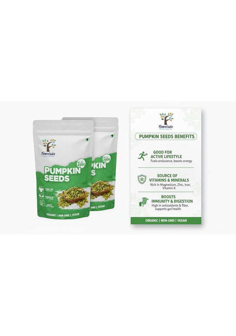 Famreliable Pumpkin Seeds 400G Pack Of 2 X 200G Kaddu Ke Beej Highprotein Magnesium Zincrich Superfood Glutenfree Vegan Ketofriendly Snack For Roastin - Indya