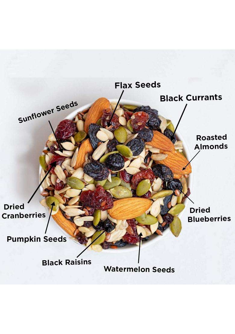 Evrr Superfood Trail Mix 200G 9In1 Roasted Almonds Sunflower Watermalon Pumpkin Flax Seeds Dried Cranberries Blueberries High Protein Glutenfree Vegan - Indya