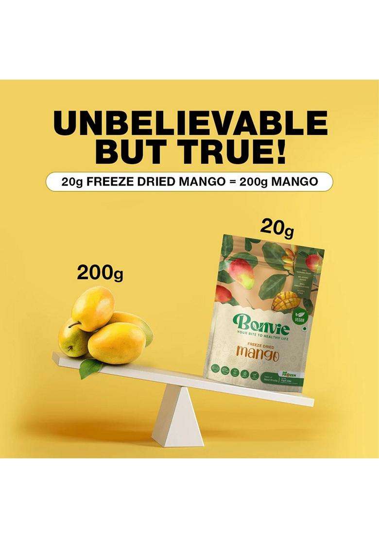 BONVIE Freeze-Dried Mango Fruit Snacks - 100% Natural No Sugar No Preservatives Gluten-Free Long Shelf Life Perfect for On-the-Go Travel Snacking 3-Pack - Indya