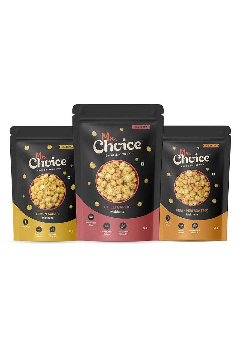 Mr Choice Roasted Makhana Healthy Crunchy Snack Cholesterol Free Gluten Free Rich In Protein Calcium Roasted In Olive Oil Foxnuts Phool Makhana Lotus - Indya