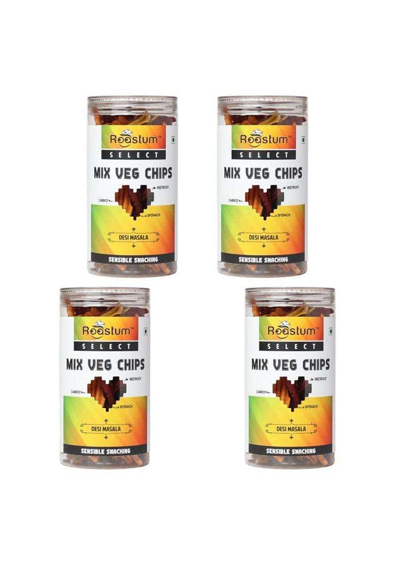 Roastum Mix Veg Chips Beetroot Carrot Spinach Healthy Snacks Gluten Free Anti Oxidants Real Vegetable Chips No Preservatives Pack Of 4 600G - Indya