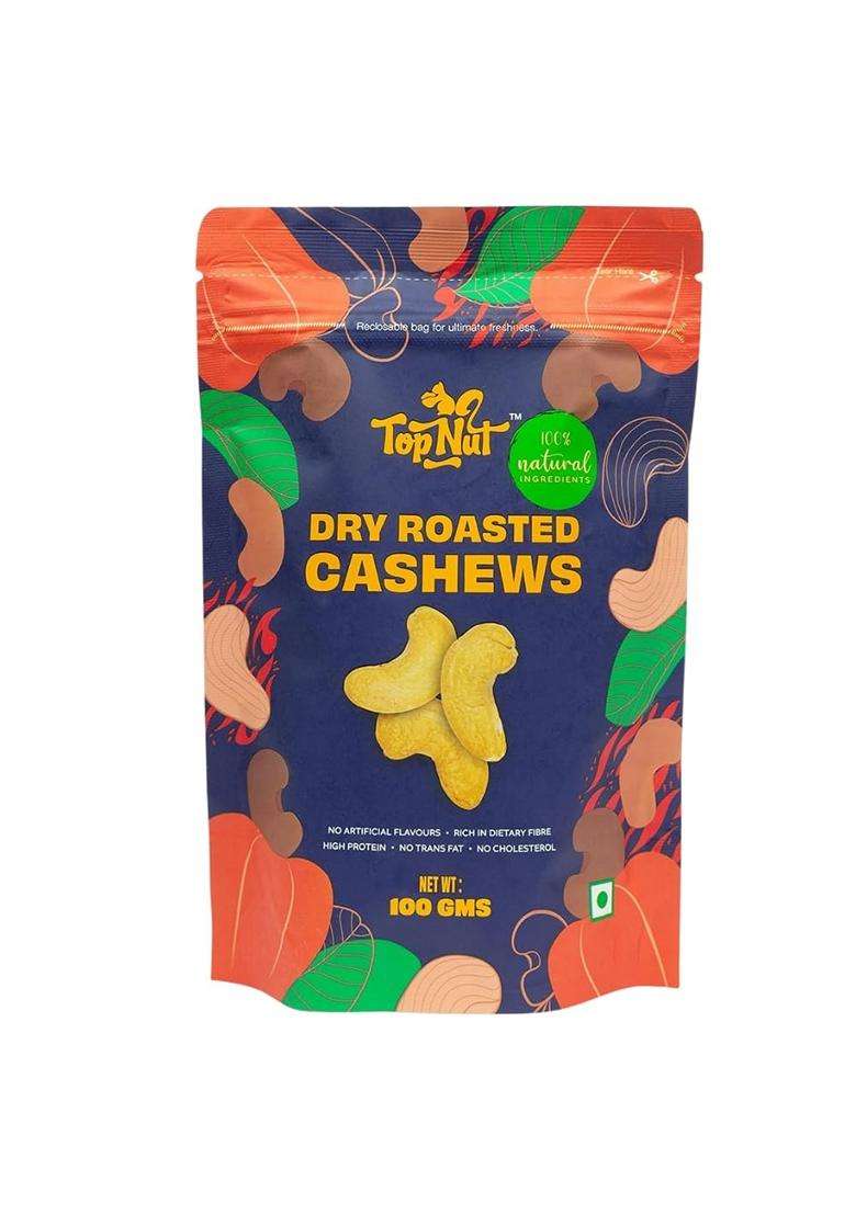 Topnut Pure Premium Dry Roasted Cashews 100G Crunchy Whole Kaju Healthy Delicious Dry Fruit Gluten Free Snack Pack Of 1 - Indya