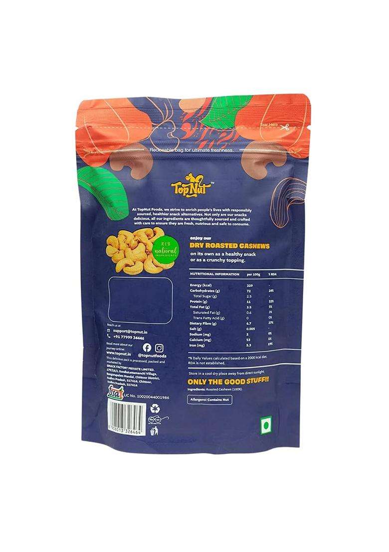Topnut Pure Premium Dry Roasted Cashews 100G Crunchy Whole Kaju Healthy Delicious Dry Fruit Gluten Free Snack Pack Of 1 - Indya