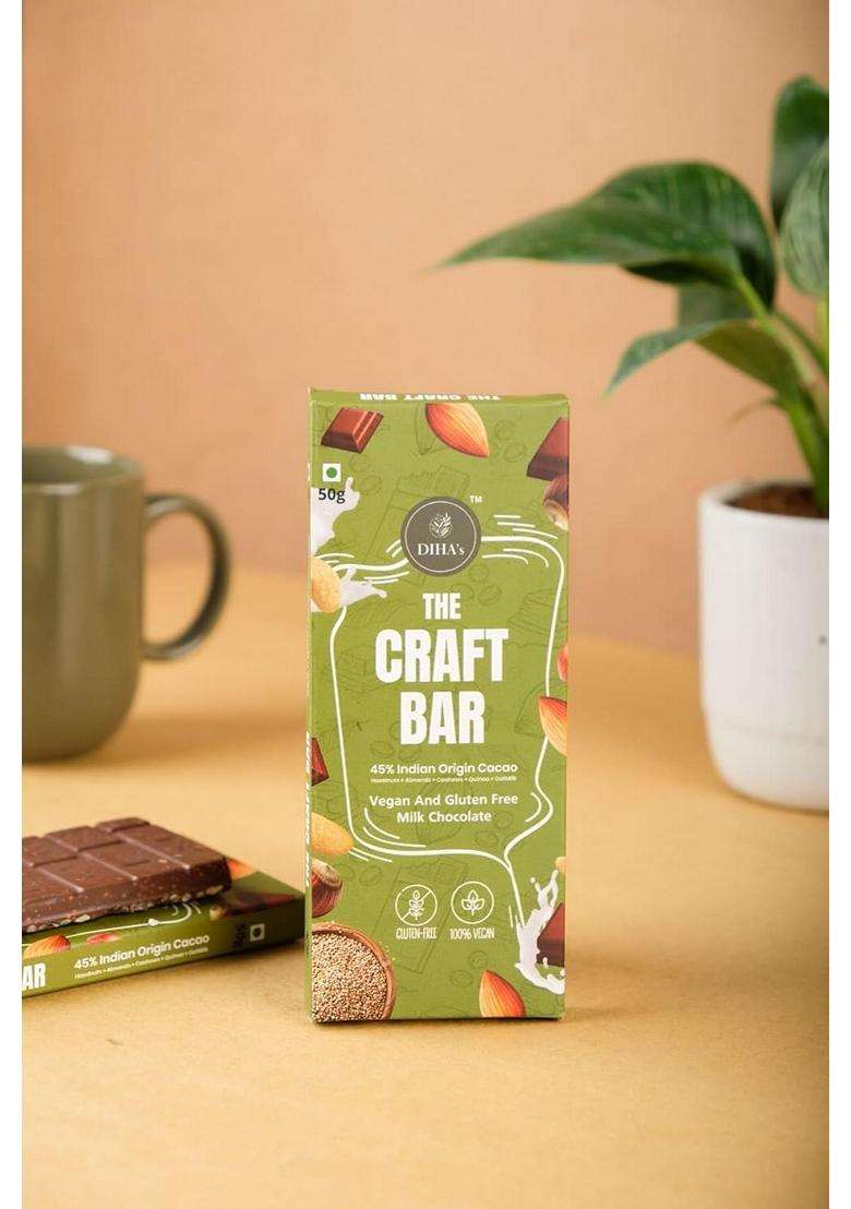 The Craft Bar 45 Indian Origin Cacao Vegan Glutenfree Milk Chocolate Plantbased Milk Chocolate Healthy Snack Premium Handcrafted Chocolate Bar 50G - Indya