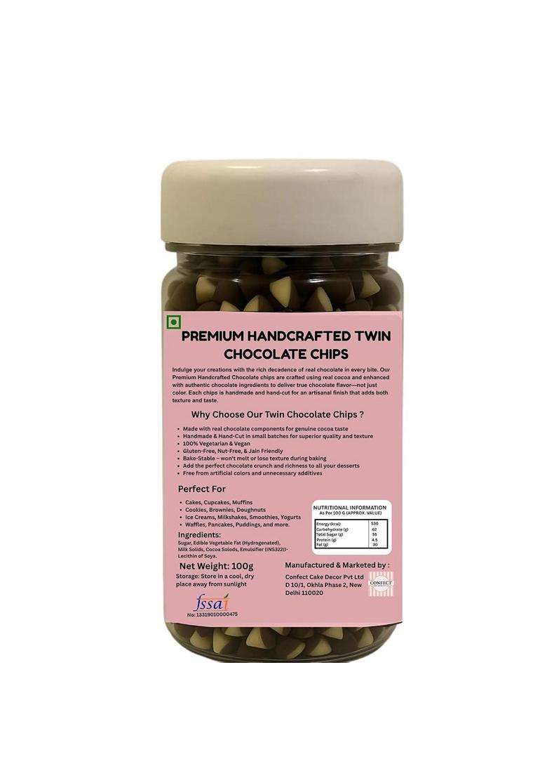 Confect Twin Chocolate Chips Mix Of White Dark Chocolate Baking Desserts Cookies Cakes Snacks Smooth Melty Chocolate Chunks Vegan Gluten Free 100Gms - Indya