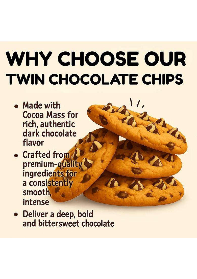 Confect Twin Chocolate Chips Mix Of White Dark Chocolate Baking Desserts Cookies Cakes Snacks Smooth Melty Chocolate Chunks Vegan Gluten Free 100Gms - Indya