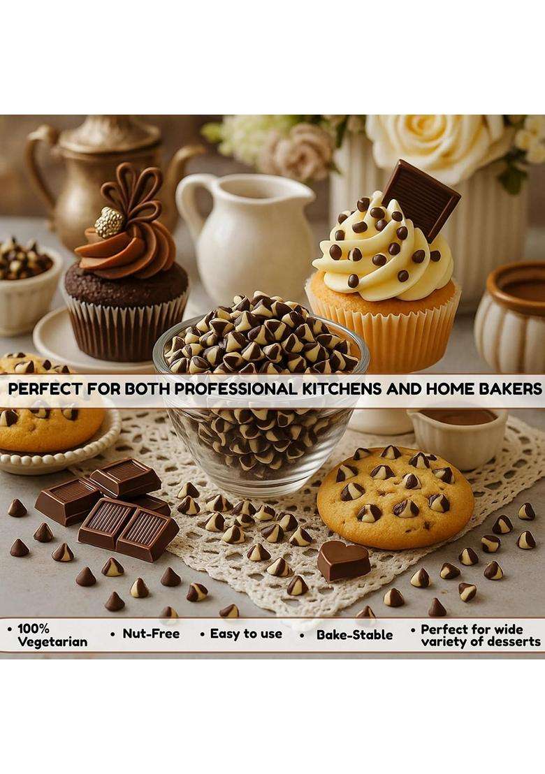 Confect Twin Chocolate Chips Mix Of White Dark Chocolate Baking Desserts Cookies Cakes Snacks Smooth Melty Chocolate Chunks Vegan Gluten Free 100Gms - Indya