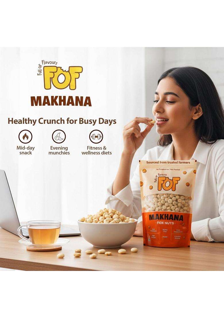 Full Of Flavours Premium Raw Makhana Fox Nuts Jumbo Size 5 Nonpolished Fresh Crunchy Gluten Free High Protein Healthy Superfood 250Gm - Indya