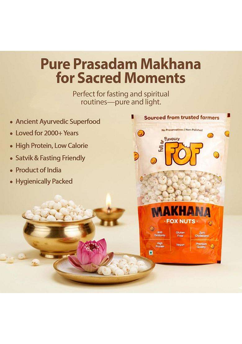Full Of Flavours Premium Raw Makhana Fox Nuts Jumbo Size 5 Nonpolished Fresh Crunchy Gluten Free High Protein Healthy Superfood 250Gm - Indya