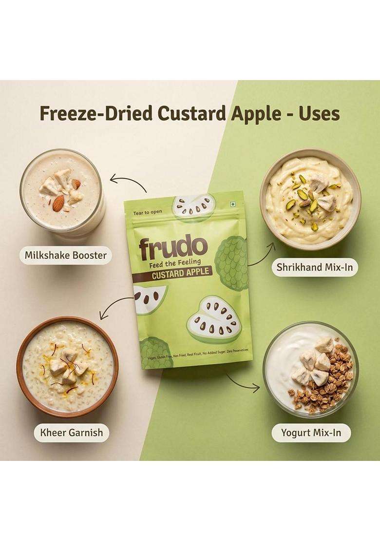 Frudo Real Custard Apple Freeze Dried Snack Crunchy Fruit Bites With No Added Sugar Vegan Gluten Free Fruit Snack For Kids Travel Yogurt And Milkshake - Indya