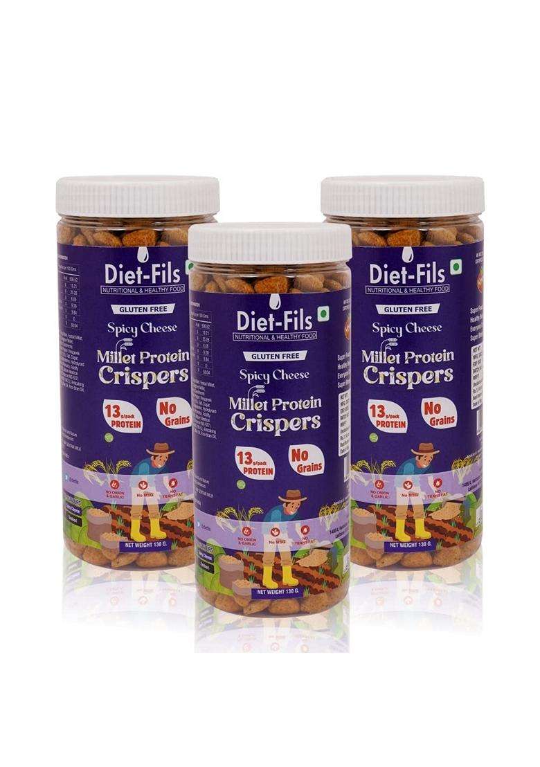 Dietfils Millet Protein Crispers Spicy Cheese No Onion No Garlic Millet Based No Grain Made With Ragibrowntop Milletjowarfoxtail And Pea Protein Roast - Indya