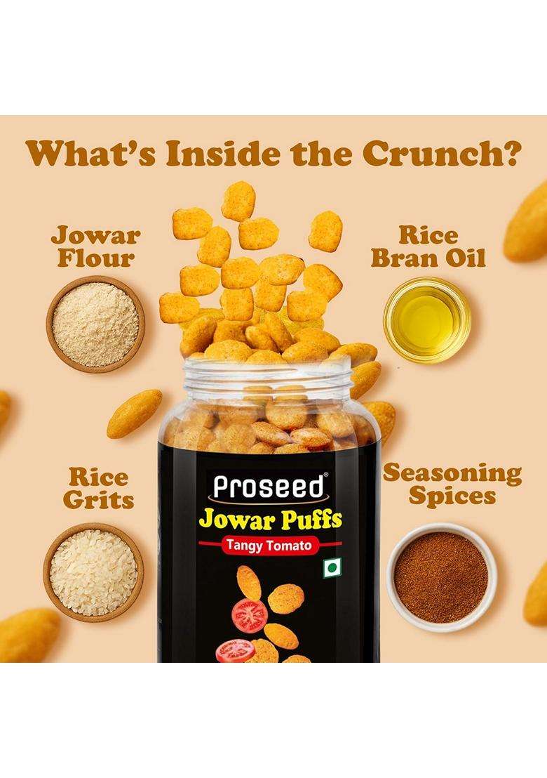 Proseed Jowar Puffs Tangy Tomato 150g x 1 Pack Slow Roasted And 100% Veg No Refined Flour Sugar And Trans-Fat Gluten Free No Palm Oil Healthy Travel Friendly Millet Snacks - Indya