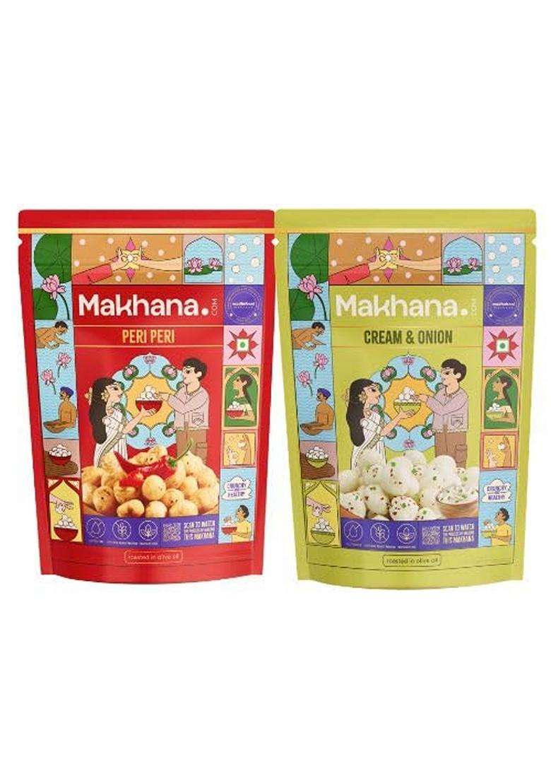 Madhubani Makhana Roasted Flavoured Peri Peri Salt Pepper Namkeen Snacks Puffed Snacks Healthy Snack Cholesterol Free Gluten Free Rich In Protein Fibe - Indya