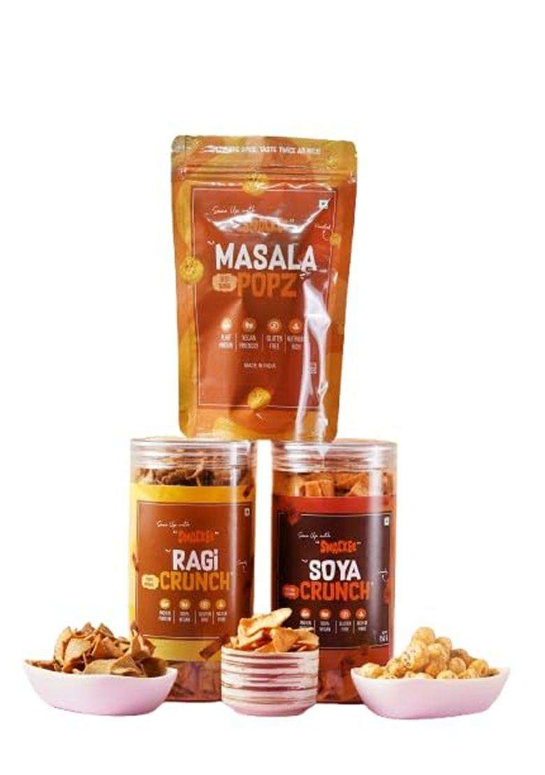 Healthy Indian Snacks Combo Pack Masala Popz Ragi Crunch Soya Crunch Vegan Glutenfree - Indya
