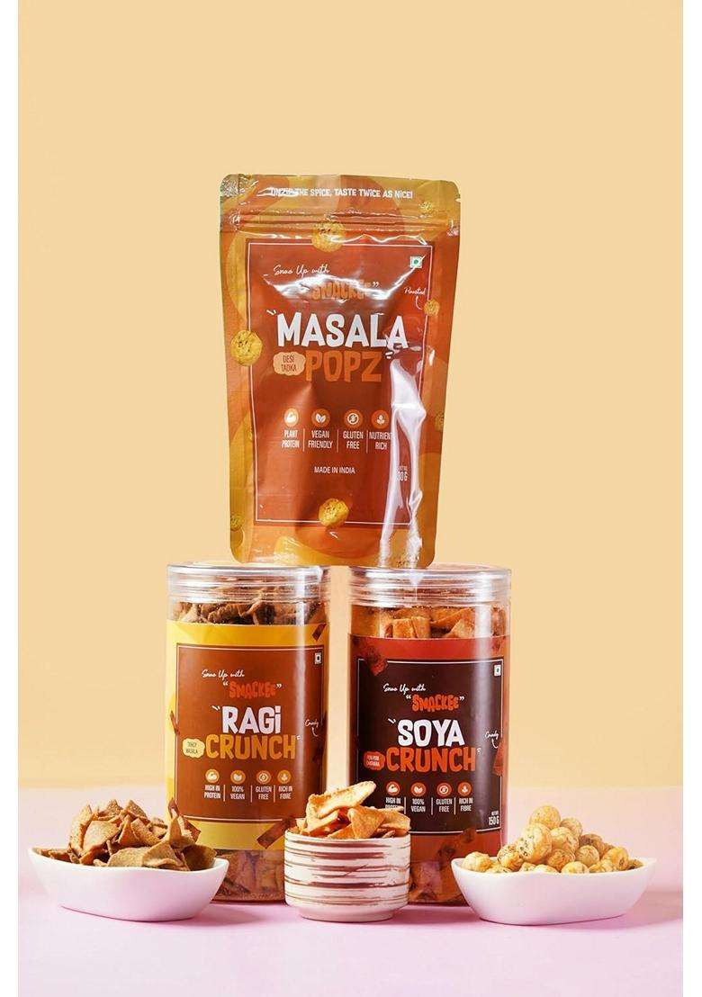 Healthy Indian Snacks Combo Pack Masala Popz Ragi Crunch Soya Crunch Vegan Glutenfree - Indya
