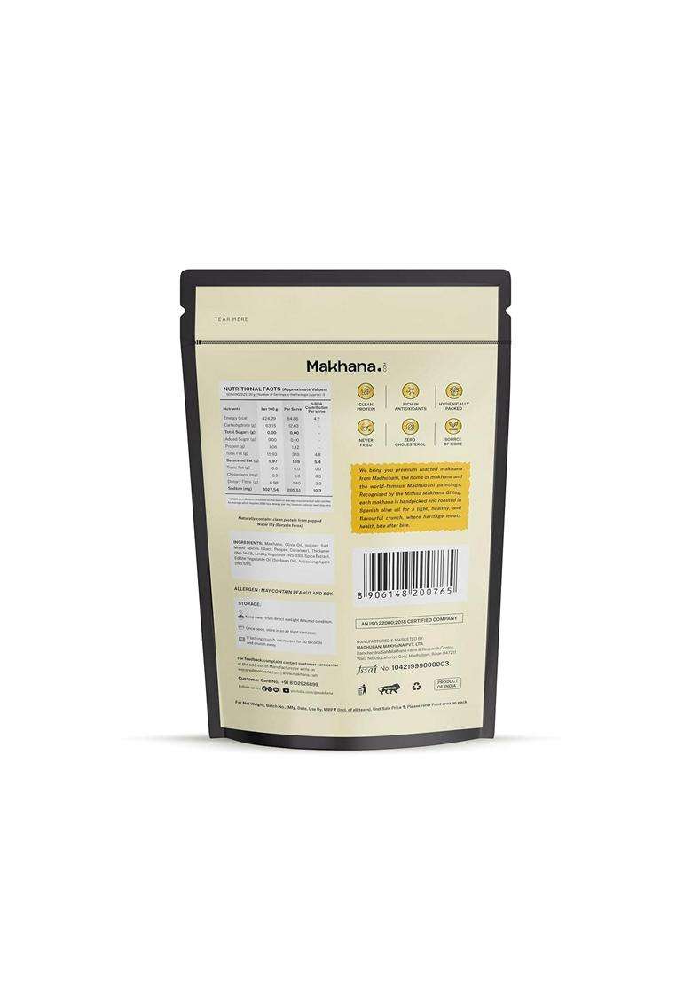 Madhubani Makhana Roasted Salt Pepper Fox Nuts Healthy Snack Gluten Free Cholesterol Free High Protein Fiber Rich Roasted In Olive Oil Crunchy Namkeen - Indya