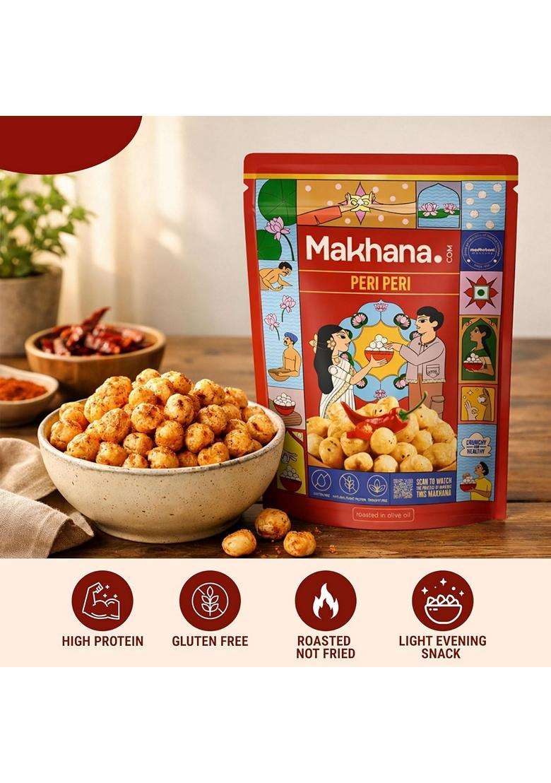 Madhubani Roasted Makhana Fox Nuts Peri Peri Flavor Healthy Namkeen Puffed Snacks Gluten Free Cholesterol Free High Protein Fiber Roasted In Olive Oil - Indya