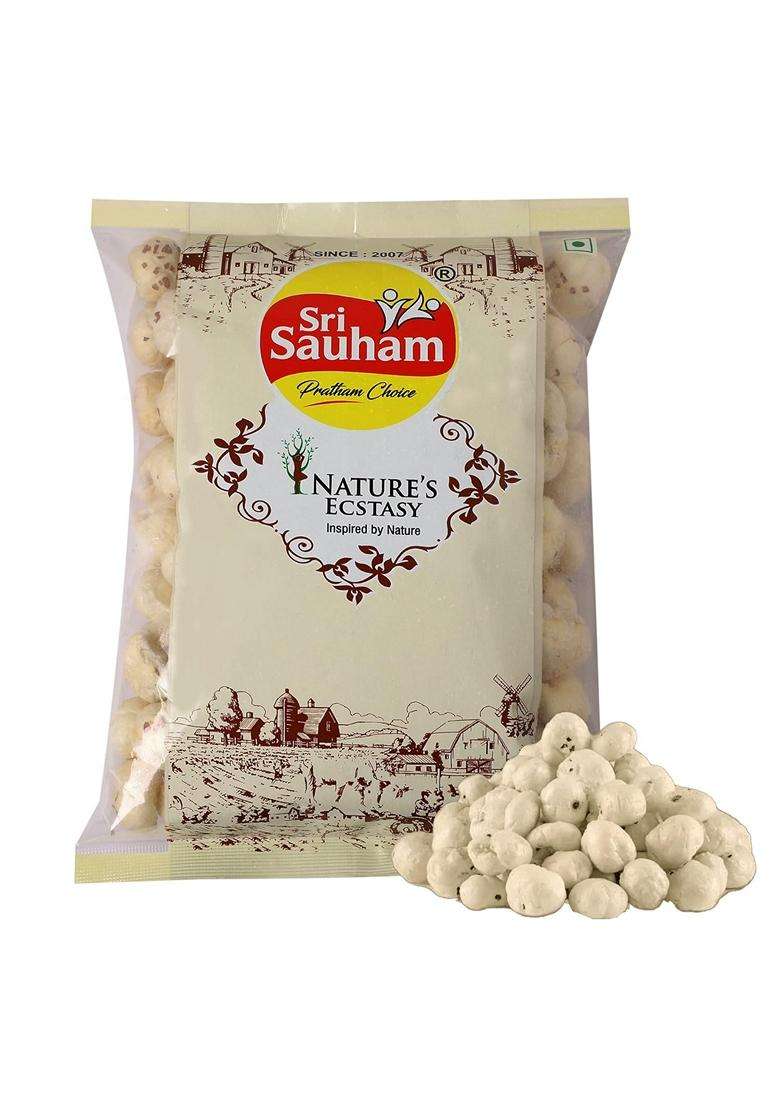 Sri Sauham Premium 100% Natural Raw Makhana - 100 gm Fox Nuts Lotus Seeds Rich in Calcium And Protein No Added Artificial Flavours or Preservatives Pesticide-Free And Gluten-Free - Indya