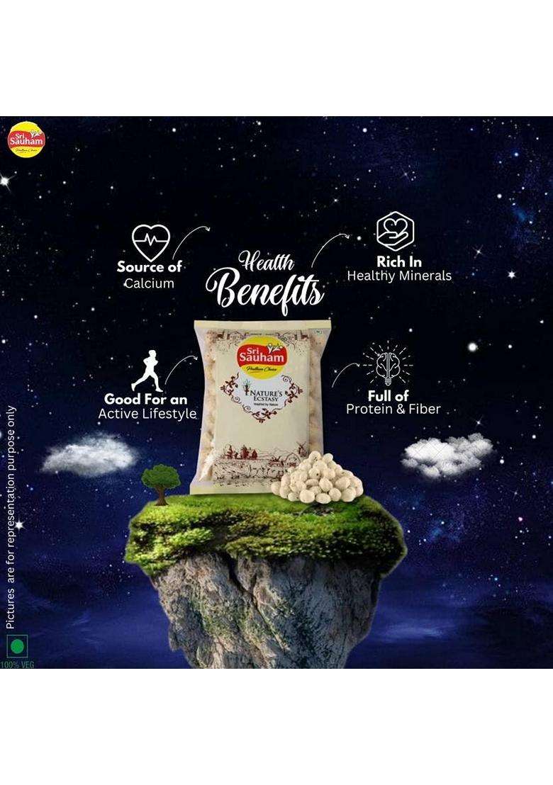 Sri Sauham Premium 100% Natural Raw Makhana - 100 gm Fox Nuts Lotus Seeds Rich in Calcium And Protein No Added Artificial Flavours or Preservatives Pesticide-Free And Gluten-Free - Indya