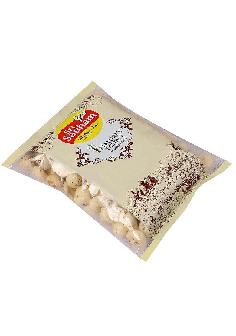 Sri Sauham Premium 100% Natural Raw Makhana - 100 gm Fox Nuts Lotus Seeds Rich in Calcium And Protein No Added Artificial Flavours or Preservatives Pesticide-Free And Gluten-Free - Indya