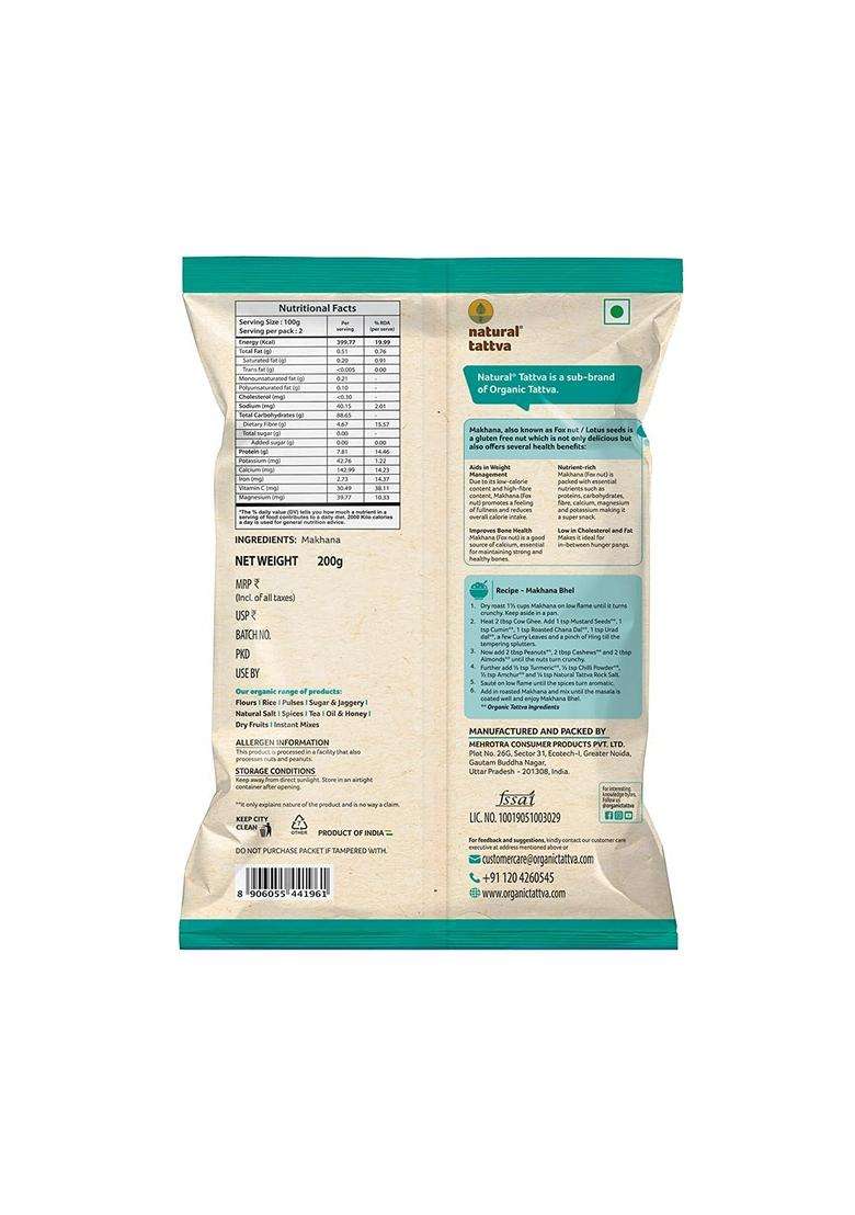 Organic Tattva Makhana Fox Nuts 200 G Pack Natural Glutenfreehealthy Snackrich In Protein Fiberideal For Roastingsnacking Cooking - Indya