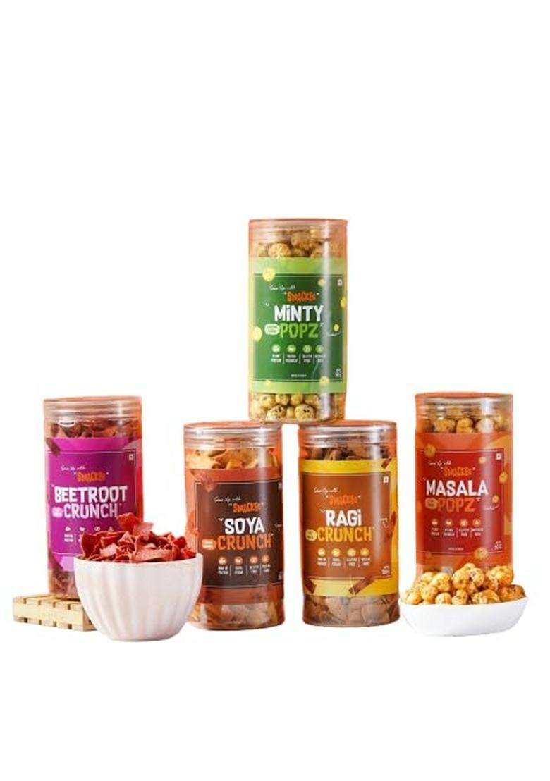 Healthy Snacks Variety Pack Minty Popz Beetroot Crunch Soya Crunch Ragi Crunch Masala Popz Glutenfree Vegan - Indya