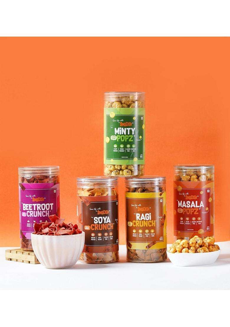 Healthy Snacks Variety Pack Minty Popz Beetroot Crunch Soya Crunch Ragi Crunch Masala Popz Glutenfree Vegan - Indya