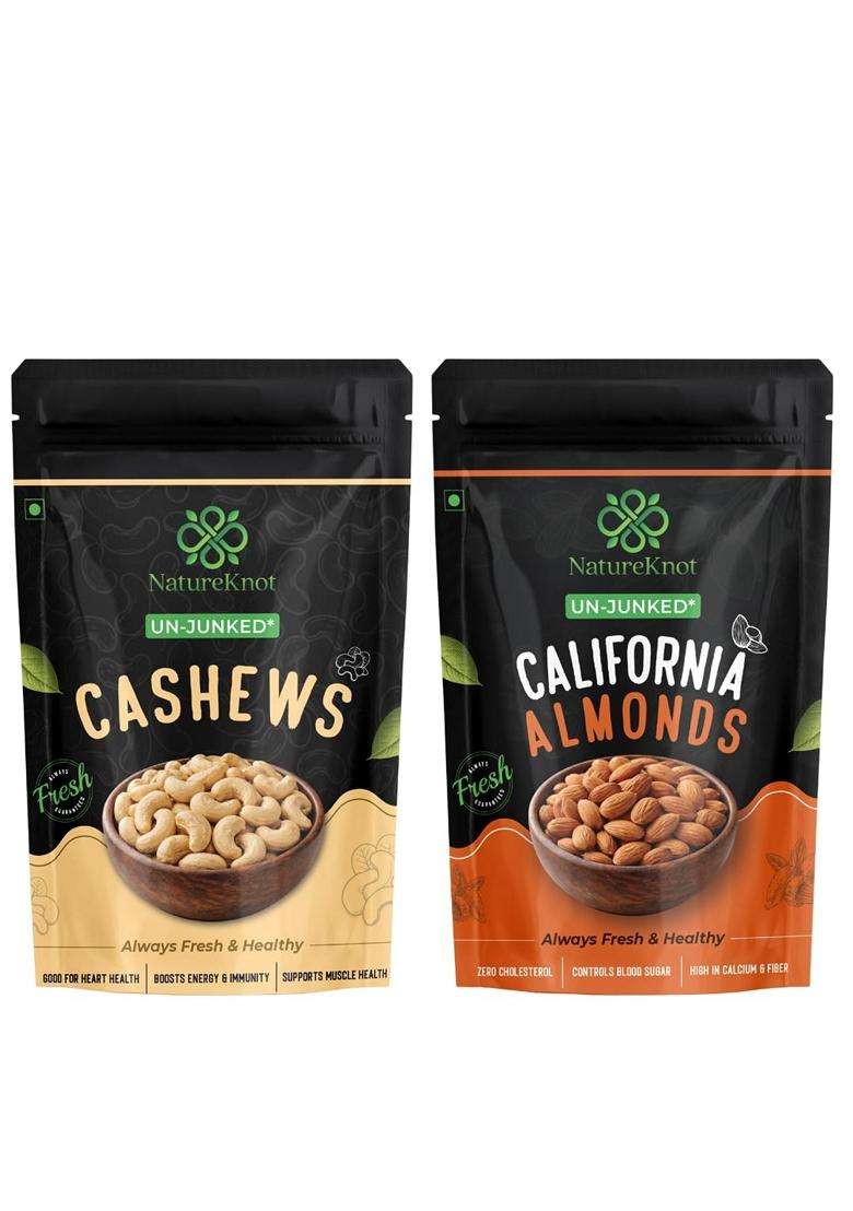 Natureknot Premium Almonds Cashews Combo 200G Each 400G Total Crunchy Whole Nuts Proteinrich Healthy Snack No Preservatives Vegan Glutenfree - Indya