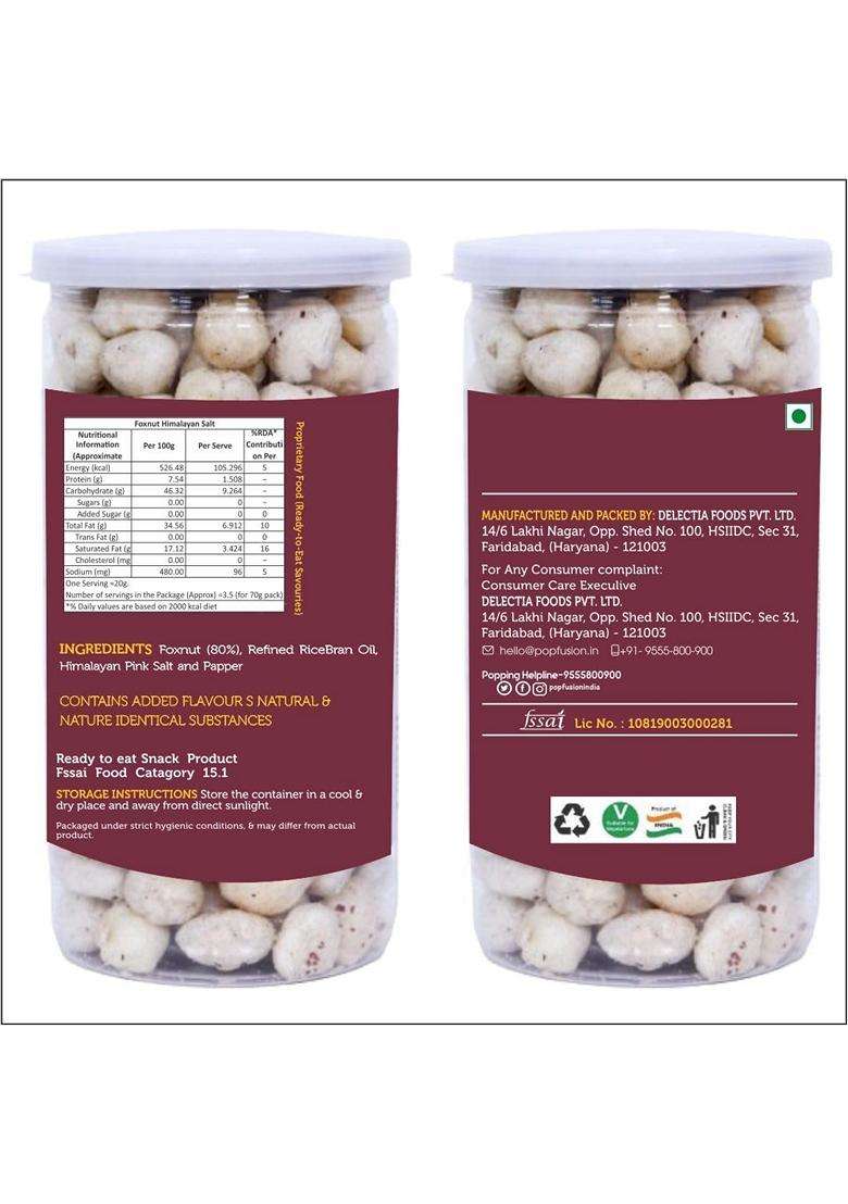 Popfusion Gourmet Roasted And Flavoured Makhana Himalyan Salt Pepper Makhana70Gm2 And Peri Peri70Gm2 Gluten Free And Low Fat Snacks With Airtight Glas - Indya